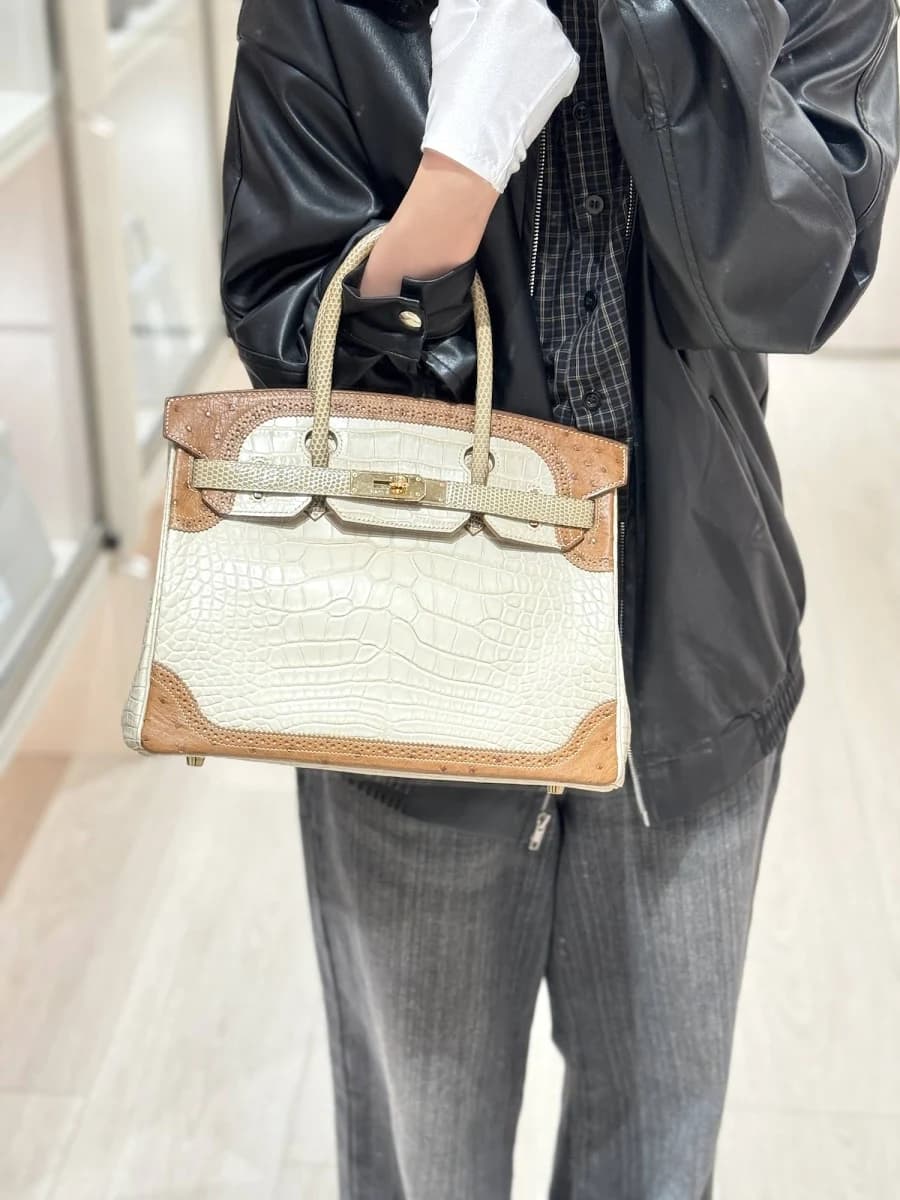 Hermès Birkin croc and ostrich leather